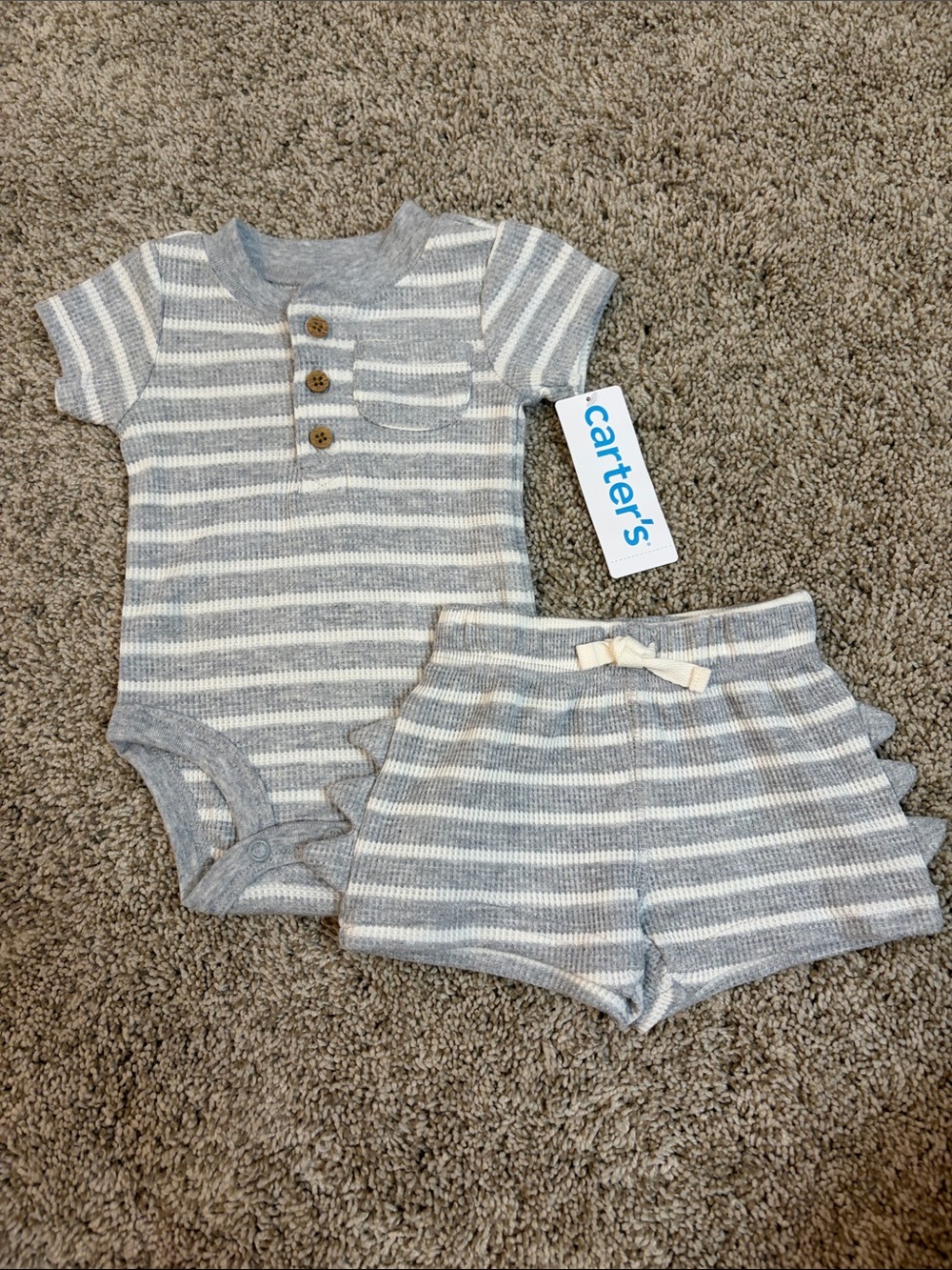 Carter's Light Gray & White Striped Knit Baby Short Set